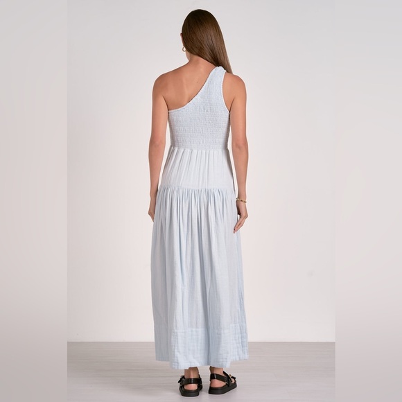 Elan One Shoulder Smocked Gauze Maxi Dress Size Small - Picture 2 of 10